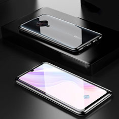 Handyhülle Hülle Luxus Aluminium Metall Rahmen Spiegel 360 Grad Tasche M01 für Vivo X50 Lite Schwarz