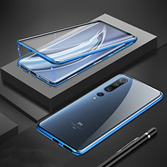 Handyhülle Hülle Luxus Aluminium Metall Rahmen Spiegel 360 Grad Tasche M01 für Xiaomi Mi 10 Pro Blau
