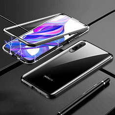 Handyhülle Hülle Luxus Aluminium Metall Rahmen Spiegel 360 Grad Tasche M02 für Huawei P Smart Pro (2019) Schwarz