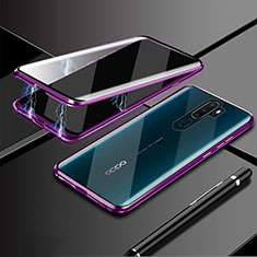 Handyhülle Hülle Luxus Aluminium Metall Rahmen Spiegel 360 Grad Tasche M02 für Oppo A11X Violett