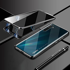Handyhülle Hülle Luxus Aluminium Metall Rahmen Spiegel 360 Grad Tasche M02 für Oppo K5 Schwarz