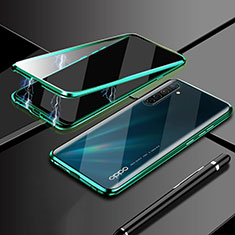 Handyhülle Hülle Luxus Aluminium Metall Rahmen Spiegel 360 Grad Tasche M02 für Realme XT Grün