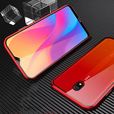 Handyhülle Hülle Luxus Aluminium Metall Rahmen Spiegel 360 Grad Tasche M02 für Xiaomi Redmi 8A Rot