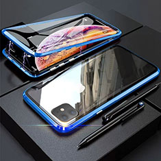 Handyhülle Hülle Luxus Aluminium Metall Rahmen Spiegel 360 Grad Tasche M03 für Apple iPhone 11 Blau