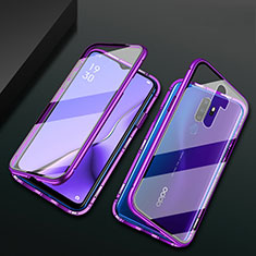 Handyhülle Hülle Luxus Aluminium Metall Rahmen Spiegel 360 Grad Tasche M03 für Oppo A11X Violett