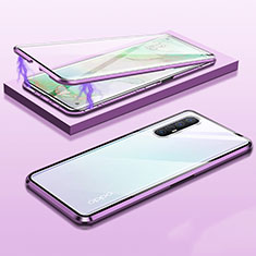 Handyhülle Hülle Luxus Aluminium Metall Rahmen Spiegel 360 Grad Tasche M03 für Oppo Find X2 Neo Violett