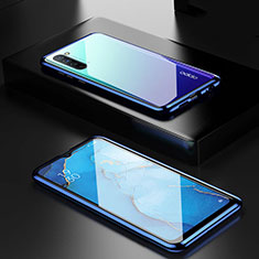 Handyhülle Hülle Luxus Aluminium Metall Rahmen Spiegel 360 Grad Tasche M03 für Oppo K7 5G Blau