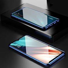 Handyhülle Hülle Luxus Aluminium Metall Rahmen Spiegel 360 Grad Tasche M04 für Realme XT Blau