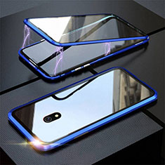 Handyhülle Hülle Luxus Aluminium Metall Rahmen Spiegel 360 Grad Tasche M04 für Xiaomi Redmi 8A Blau
