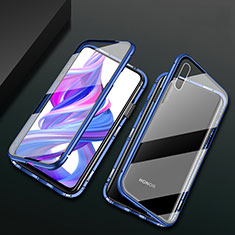 Handyhülle Hülle Luxus Aluminium Metall Rahmen Spiegel 360 Grad Tasche M05 für Huawei P Smart Z (2019) Blau