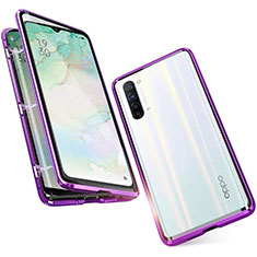 Handyhülle Hülle Luxus Aluminium Metall Rahmen Spiegel 360 Grad Tasche M05 für Oppo F15 Violett