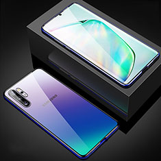 Handyhülle Hülle Luxus Aluminium Metall Rahmen Spiegel 360 Grad Tasche M05 für Samsung Galaxy Note 10 Plus Blau