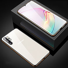 Handyhülle Hülle Luxus Aluminium Metall Rahmen Spiegel 360 Grad Tasche M05 für Samsung Galaxy Note 10 Plus Gold