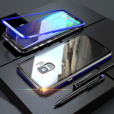 Handyhülle Hülle Luxus Aluminium Metall Rahmen Spiegel 360 Grad Tasche M05 für Samsung Galaxy S9 Blau