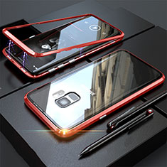 Handyhülle Hülle Luxus Aluminium Metall Rahmen Spiegel 360 Grad Tasche M05 für Samsung Galaxy S9 Rot