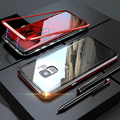 Handyhülle Hülle Luxus Aluminium Metall Rahmen Spiegel 360 Grad Tasche M05 für Samsung Galaxy S9 Rot und Schwarz