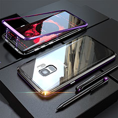 Handyhülle Hülle Luxus Aluminium Metall Rahmen Spiegel 360 Grad Tasche M05 für Samsung Galaxy S9 Violett