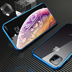 Handyhülle Hülle Luxus Aluminium Metall Rahmen Spiegel 360 Grad Tasche M06 für Apple iPhone 11 Pro Max Blau