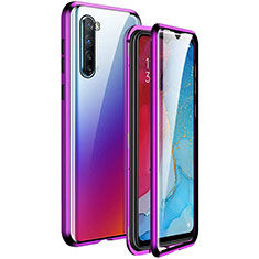 Handyhülle Hülle Luxus Aluminium Metall Rahmen Spiegel 360 Grad Tasche M06 für Oppo Find X2 Lite Violett