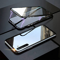 Handyhülle Hülle Luxus Aluminium Metall Rahmen Spiegel 360 Grad Tasche M06 für Realme X2 Schwarz