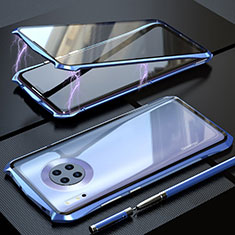 Handyhülle Hülle Luxus Aluminium Metall Rahmen Spiegel 360 Grad Tasche M08 für Huawei Mate 30 Blau