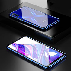 Handyhülle Hülle Luxus Aluminium Metall Rahmen Spiegel 360 Grad Tasche M09 für Huawei Y9 Prime (2019) Blau