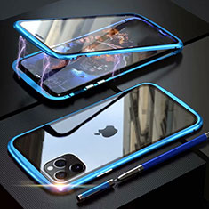 Handyhülle Hülle Luxus Aluminium Metall Rahmen Spiegel 360 Grad Tasche M11 für Apple iPhone 11 Pro Hellblau