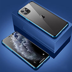 Handyhülle Hülle Luxus Aluminium Metall Rahmen Spiegel 360 Grad Tasche T01 für Apple iPhone 11 Pro Blau