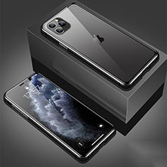Handyhülle Hülle Luxus Aluminium Metall Rahmen Spiegel 360 Grad Tasche T01 für Apple iPhone 11 Pro Max Schwarz