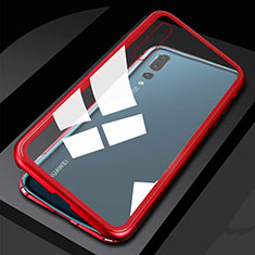 Handyhülle Hülle Luxus Aluminium Metall Rahmen Spiegel 360 Grad Tasche T01 für Huawei P20 Pro Rot