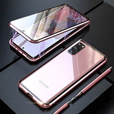 Handyhülle Hülle Luxus Aluminium Metall Rahmen Spiegel 360 Grad Tasche T01 für Samsung Galaxy S20 5G Rosegold