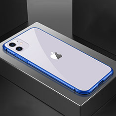 Handyhülle Hülle Luxus Aluminium Metall Rahmen Spiegel 360 Grad Tasche T02 für Apple iPhone 11 Blau