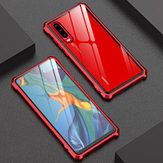 Handyhülle Hülle Luxus Aluminium Metall Rahmen Spiegel 360 Grad Tasche T02 für Huawei P30 Rot