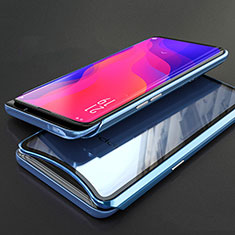 Handyhülle Hülle Luxus Aluminium Metall Rahmen Spiegel 360 Grad Tasche T02 für Oppo Find X Super Flash Edition Blau