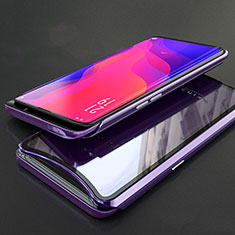 Handyhülle Hülle Luxus Aluminium Metall Rahmen Spiegel 360 Grad Tasche T02 für Oppo Find X Violett