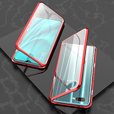 Handyhülle Hülle Luxus Aluminium Metall Rahmen Spiegel 360 Grad Tasche T03 für Oppo R17 Neo Rot