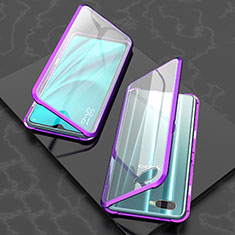 Handyhülle Hülle Luxus Aluminium Metall Rahmen Spiegel 360 Grad Tasche T03 für Oppo R17 Neo Violett