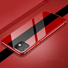 Handyhülle Hülle Luxus Aluminium Metall Rahmen Spiegel 360 Grad Tasche T04 für Apple iPhone 11 Rot