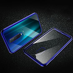 Handyhülle Hülle Luxus Aluminium Metall Rahmen Spiegel 360 Grad Tasche T04 für Oppo RX17 Pro Blau
