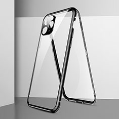 Handyhülle Hülle Luxus Aluminium Metall Rahmen Spiegel 360 Grad Tasche T05 für Apple iPhone 11 Pro Max Schwarz