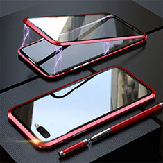 Handyhülle Hülle Luxus Aluminium Metall Rahmen Spiegel 360 Grad Tasche T05 für Oppo K1 Rot