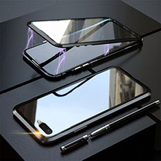 Handyhülle Hülle Luxus Aluminium Metall Rahmen Spiegel 360 Grad Tasche T05 für Oppo RX17 Neo Schwarz
