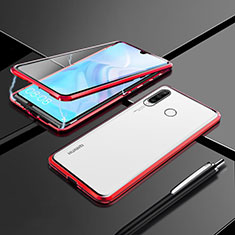 Handyhülle Hülle Luxus Aluminium Metall Rahmen Spiegel 360 Grad Tasche T07 für Huawei Nova 4e Rot