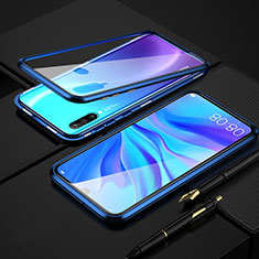 Handyhülle Hülle Luxus Aluminium Metall Rahmen Spiegel 360 Grad Tasche T08 für Huawei Nova 4e Blau