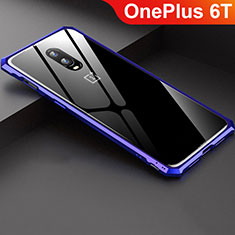 Handyhülle Hülle Luxus Aluminium Metall Rahmen Spiegel Tasche für OnePlus 6T Blau