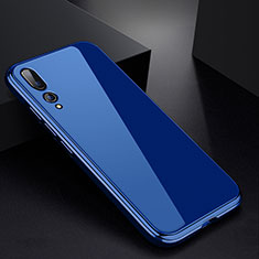 Handyhülle Hülle Luxus Aluminium Metall Rahmen Spiegel Tasche M01 für Huawei P20 Pro Blau