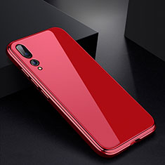 Handyhülle Hülle Luxus Aluminium Metall Rahmen Spiegel Tasche M01 für Huawei P20 Pro Rot