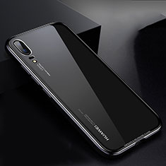 Handyhülle Hülle Luxus Aluminium Metall Rahmen Spiegel Tasche M01 für Huawei P20 Schwarz