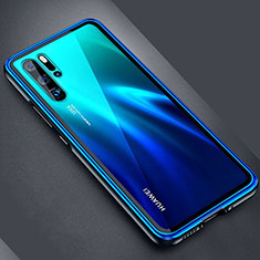 Handyhülle Hülle Luxus Aluminium Metall Rahmen Spiegel Tasche M04 für Huawei P30 Pro Blau