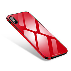 Handyhülle Hülle Luxus Aluminium Metall Rahmen Spiegel Tasche S01 für Apple iPhone Xs Max Rot